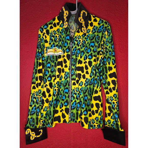 Western Show Jacket Lime Green Leopard Print Rhinestone Embellished Women's - Picture 1 of 2